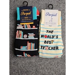 NWT 2pairs Parquet Library&Teacher Themed Crew Socks Men's Size 6-12.5 ,    1239